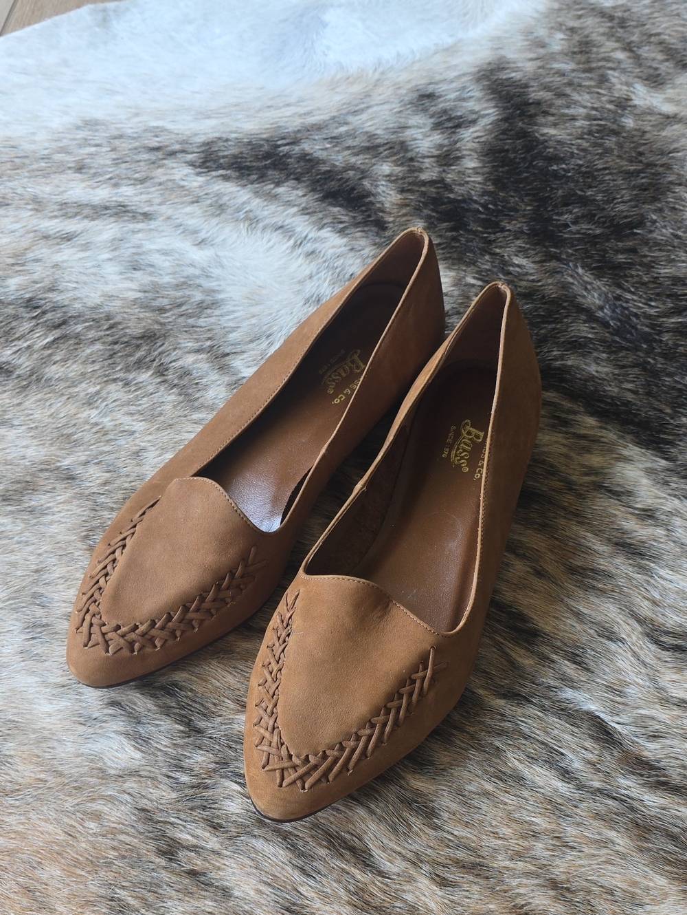 Bass Women's Tan Pointed Loafers with Braided Vamp